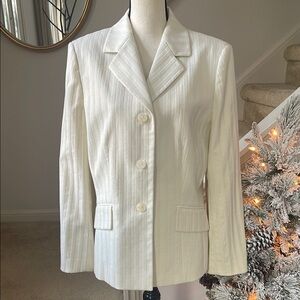 Le Suit Cream Off White Tone on Tone Texture Striped Blazer Size 12